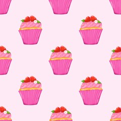 Delicious cakes, pastel colors, seamless background.