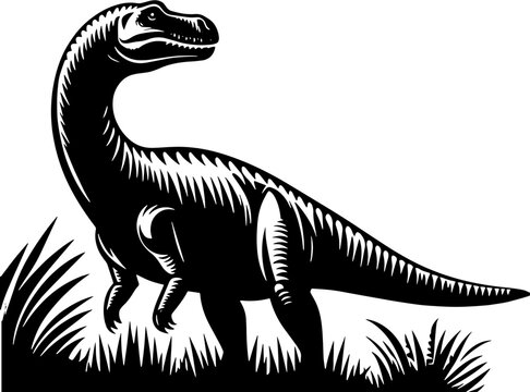 black dinosaur standing in grass clip art preview