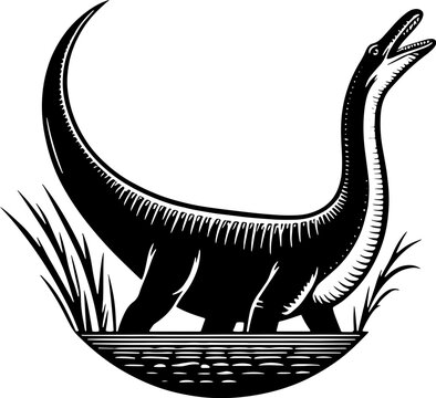 black dinosaur standing in grass clip art preview