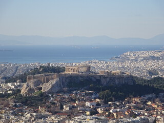 リカヴィトスの丘から眺めるパルテノン神殿・アクロポリスの丘　Παρθενώνας, Ακρόπολις　Athens, Greece