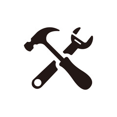 Vector icon illustration of crossed hammer and spanner (carpentry tools , construction tools)