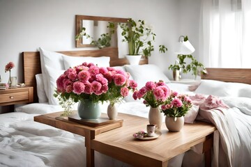Fototapeta na wymiar beautiful flowers in bedroom table