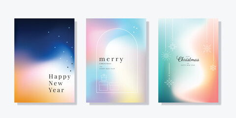 Fototapeta premium Card Set of Merry Christmas and Happy New Year. Vector illustrations for background, greeting card, Happy Holidays, season's greeting