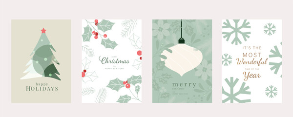 Fototapeta na wymiar Card Set of Merry Christmas and Happy New Year. Vector illustrations for background, greeting card, Happy Holidays, season's greeting
