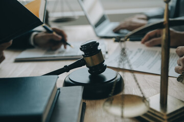 Customer service good cooperation, Consultation between a Businessman and Male lawyer or judge consult having team meeting with client, Law and Legal services concept.