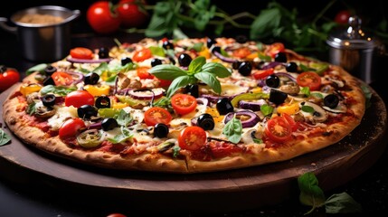 healthy vegetable pizza food vegetable illustration fresh vegetarian, cheese crust, tomato onion healthy vegetable pizza food vegetable - Powered by Adobe