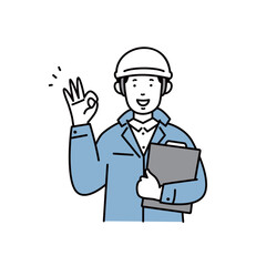 グッドサインを出す男性作業員のイラスト素材