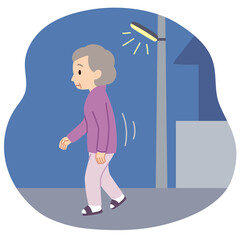 夜間徘徊するシニア女性　介護　認知症