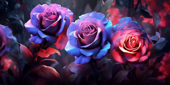 Glowing Rose Wallpaper Image,Futuristic Cybernetic SciFi Roses Texture Background
