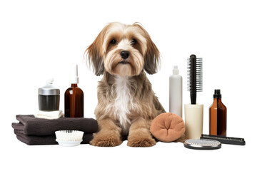 Pampered Pooch: Dog Grooming Supplies Isolated on Transparent Background - obrazy, fototapety, plakaty