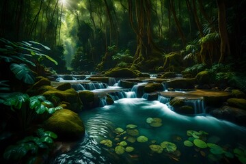 Beautiful stream painting in tropical forest 