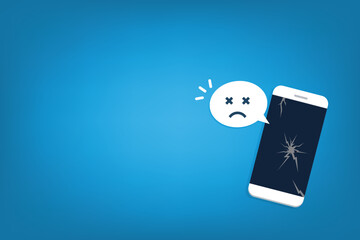 Broken smartphone with sad smile. Broken phone service, recovery and repair concept.