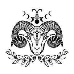 Aries goat head with ornament