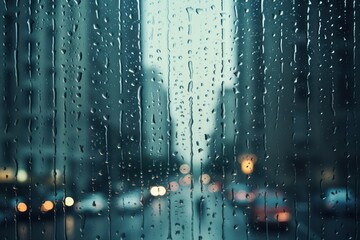 rain drops on window at the city - obrazy, fototapety, plakaty
