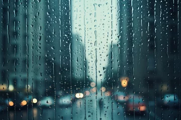 Foto op Plexiglas rain drops on window at the city © Christiankhs