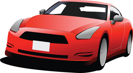 Red car coupe on the road. Colored Vector illustration for designers