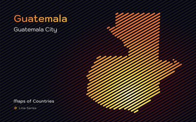 Fototapeta premium Abstract Map of Guatemala, in gold sloping lines Pattern with Capital of Guatemala City