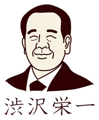 日本の実業家 渋沢栄一 しぶさわ えいいち のシンプルなイメージイラスト 笑顔バージョン ベクター