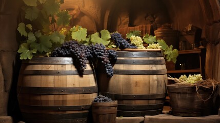 food grape wine drink wine barrel cellar illustration beverage making, bar bottle, oak wooden food grape wine drink wine barrel cellar - obrazy, fototapety, plakaty