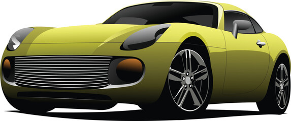 Yellow sport  car on the road. Colored Vector illustration for designers