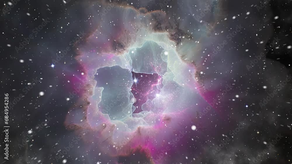 Sticker an animated push towards a pink toned nebula tunnel with swirling stars and color.