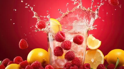 healthy cocktail juice drink raspberry illustration beverage background, water ice, sweet cold healthy cocktail juice drink raspberry