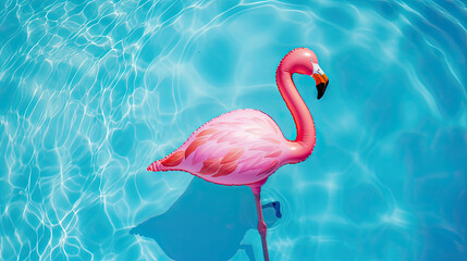 inflatable pink flamingo floating in the pool,