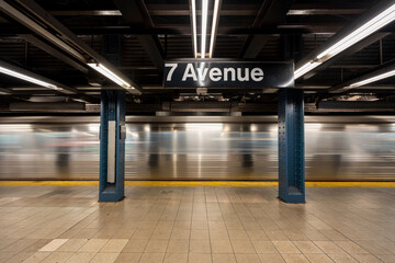 Subway station at 7 Avenue in Manhatten New York, USA - obrazy, fototapety, plakaty