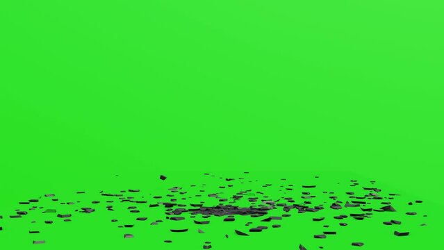 3d animation of earth explosion with chroma key. CGI asphalt explodes, floor visual effects shatter