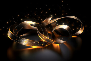 Luxury golden and black ribbon on dark background.