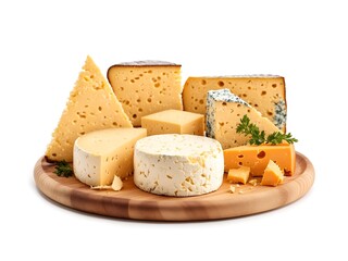 Wooden plate with different kinds of cheese