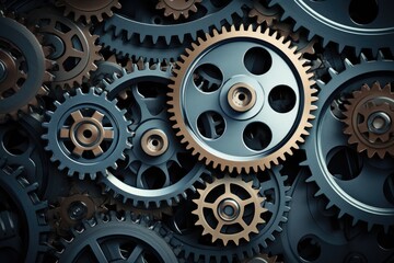 Gears and cogs mechanism. Industrial machinery. Generative AI