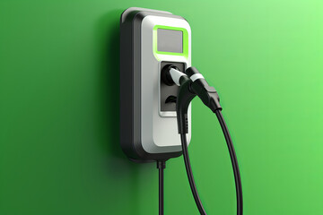 Electric Vehicle Charger on Green Wall, Green Energy
