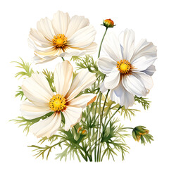 Fototapeta premium Sulfur Cosmos, Flowers, Watercolor illustrations