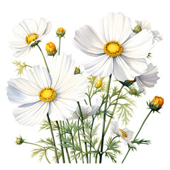 Fototapeta premium Sulfur Cosmos, Flowers, Watercolor illustrations