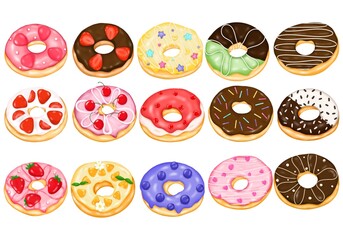 Set of donut illustration Isolated on white background.