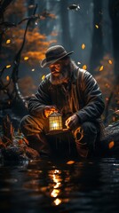 A man is on a fishing excursion. Generative Ai.