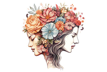 Brain with a floral illustration