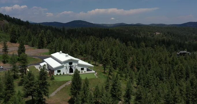 4k Drone Big White Barn in the Woods 1/3