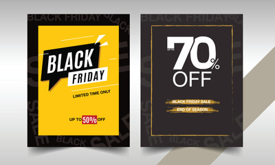 Black friday sale tag circle banner, flyer, leaflet and the rope hanging on yellow & carbon gray background