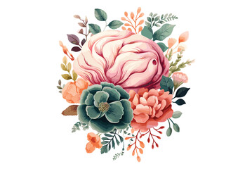 Brain with a floral illustration