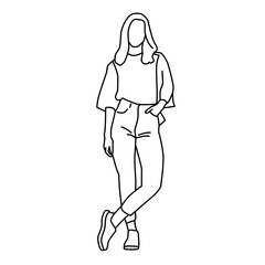 casual woman illustration, person simple vector illustration, outline style, silhouette