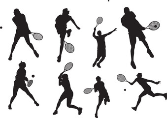 tennis motion sports silhouette vector 