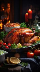 Obraz na płótnie Canvas Baked turkey for Christmas dinner. Generative Ai.
