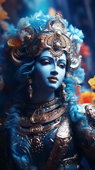 Krishna in Asian garb. Generative Ai. - obrazy, fototapety, plakaty