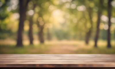 Fototapeta premium Empty tabletop with natural bokeh background for product