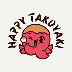 logo takoyaki vector design with happy takoyaki text