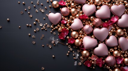 Elegant Pink Hearts and Flowers on Glossy Valentine's Display
