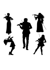 Violinist performance silhouettes