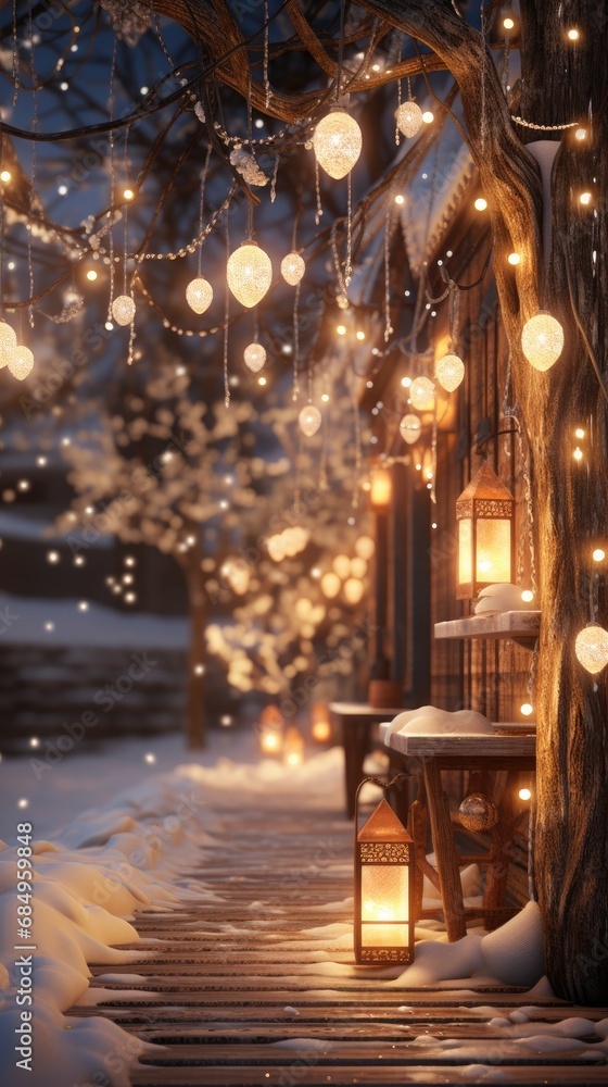 Poster background illumination and snow blur. generative ai.